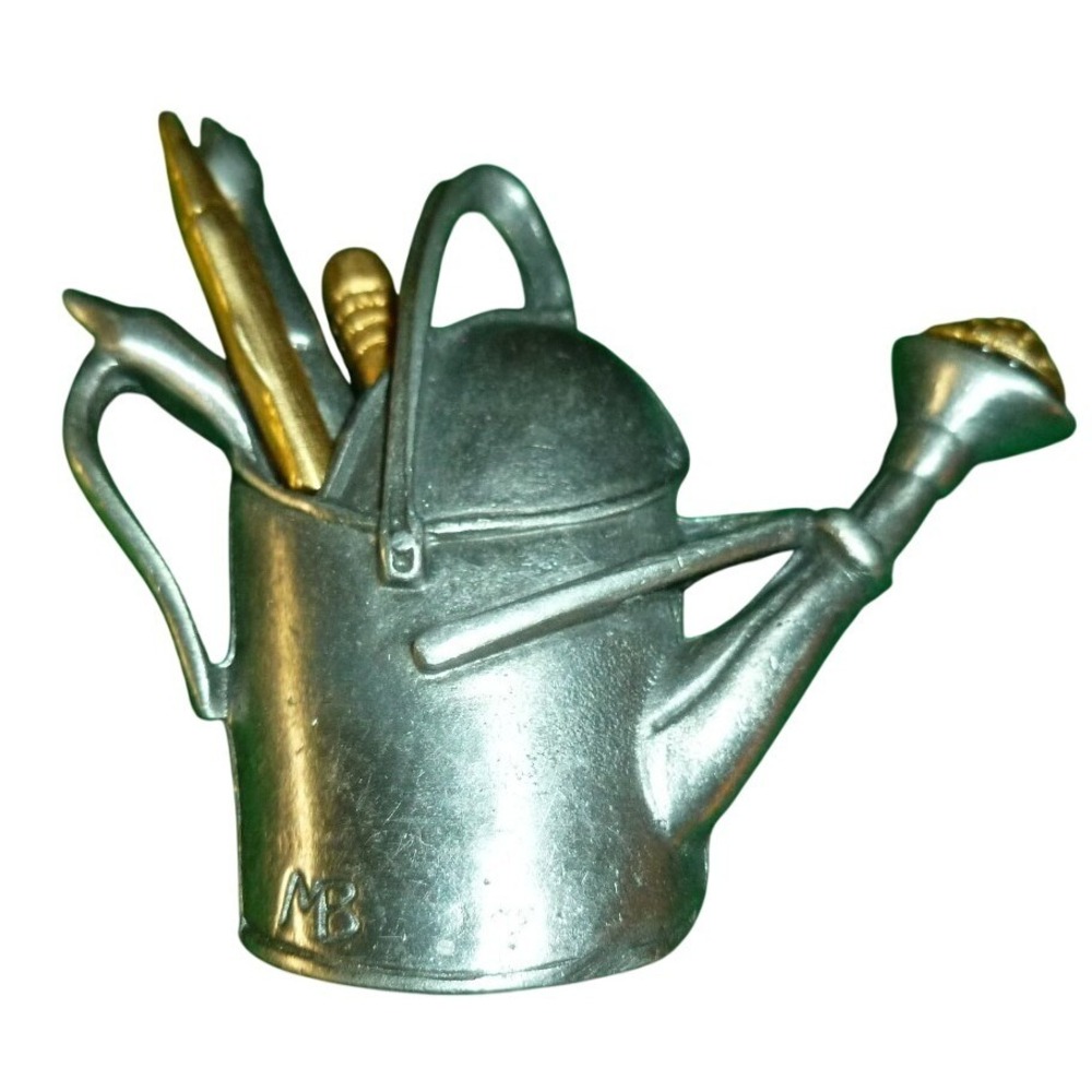 Marjolein Bastin 1999 Watering Can Art Tools Pewter Brooch Pin Vintage MB Signed